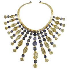 Eileen Coyne Tourmaline Hammered Gold Fringe Necklace