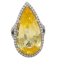 GIA Unheated Sri Lanka Yellow Sapphire and White Diamond Cocktail Ring