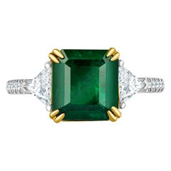 Emilio Jewelry Anillo de diamantes esmeralda verde vivo certificado Gia de 3,72 quilates