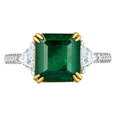 Emilio Jewelry 3.72 Carat GIA Certified Vivid Green Emerald Diamond Ring