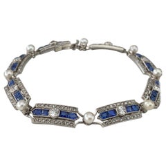 Antique French Belle Epoque Diamond Sapphire and Pearl Bracelet