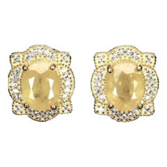 New Rich Yellow Sapphire 14k Yellow Gold Plate Sterling Silver Post Earrings