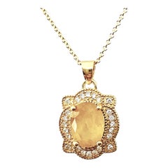 New Rich Yellow Sapphire 14k YGold Plate Sterling Pendant Necklace Adjustable Ch