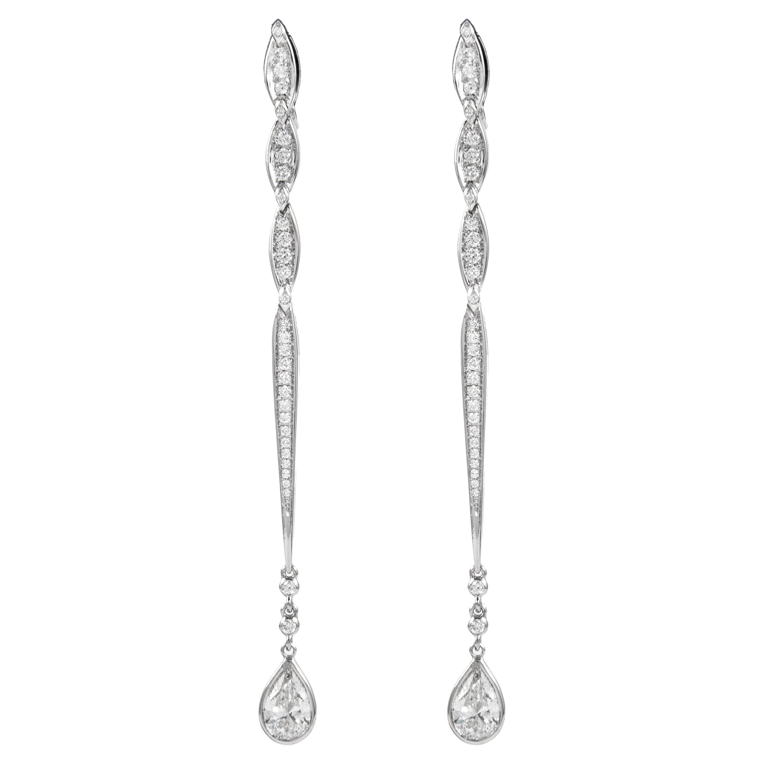 18 Karat White Gold Pear Diamond Drop Earrings GIA Certified For Sale ...