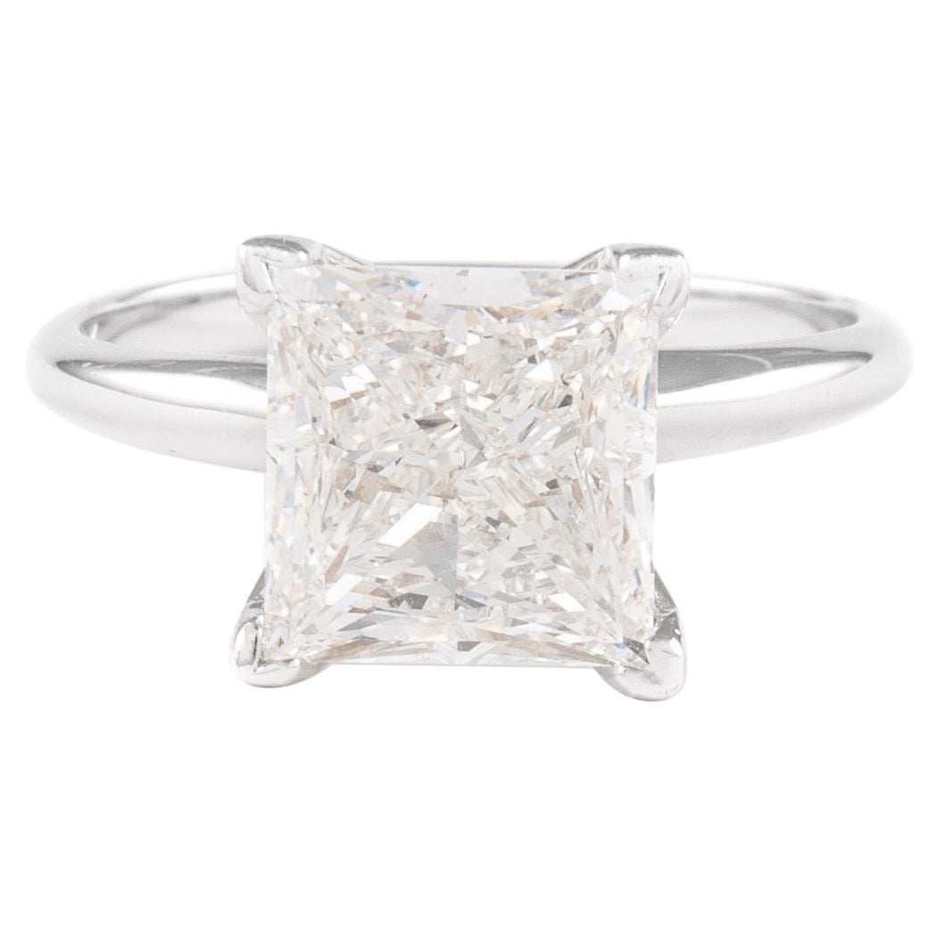 Alexander GIA Bague solitaire en or blanc avec diamant taille princesse de 3,01 carats H VS1