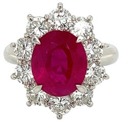 4.03 Carat Oval Ruby GIA and Diamond Platinum Cocktail Ring Estate Fine Jewelry