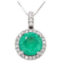 IGI Certified 2.28Tcw Emerald and Diamond 18k White Gold Pendant 