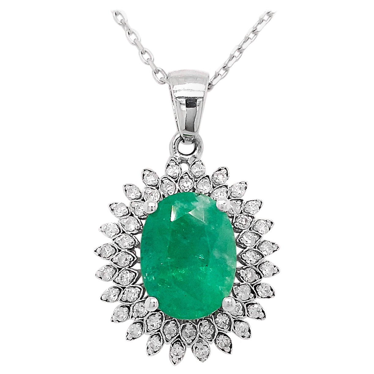 *No Reserve Price* 1.26ct Total Weight Emerald 14k White Gold Pendant