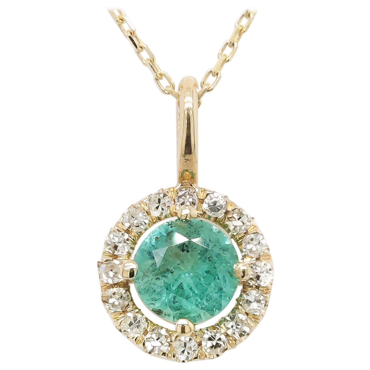 0.70ct Total Weight Emerald and Diamond 14k Yellow Gold Pendant