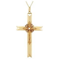 Antique Victorian Seed Pearl and 14ct Yellow Gold Cross Pendant
