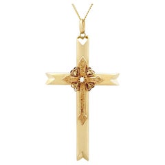 Antique Victorian Seed Pearl and 14ct Yellow Gold Cross Pendant