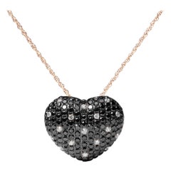 18K Rose Gold 1 1/4 Carat Black & White Diamond Heart Shape Pendant Necklace