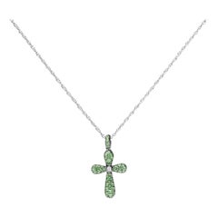 Black Rhodium Over 18K White Gold Diamond & Tsavorite Gemstone Pendant Necklace