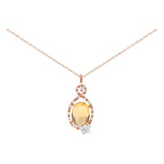 18K Rose Gold 1/5 Carat Diamond & Citrine & Sapphire Gemstone Pendant Necklace