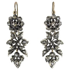 Art Nouveau Style 1.80 Carat White Rose Cut Diamond Yellow Gold Drop Earrings
