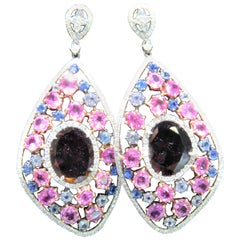 NWT 26, 000 18KT Fancy Large Glittering Rare Tourmaline Diamond Sapphire Earrings
