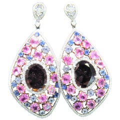 NWT 26,000 18KT Fancy Large Glittering Rare Tourmaline Diamond Sapphire Boucles d'oreilles