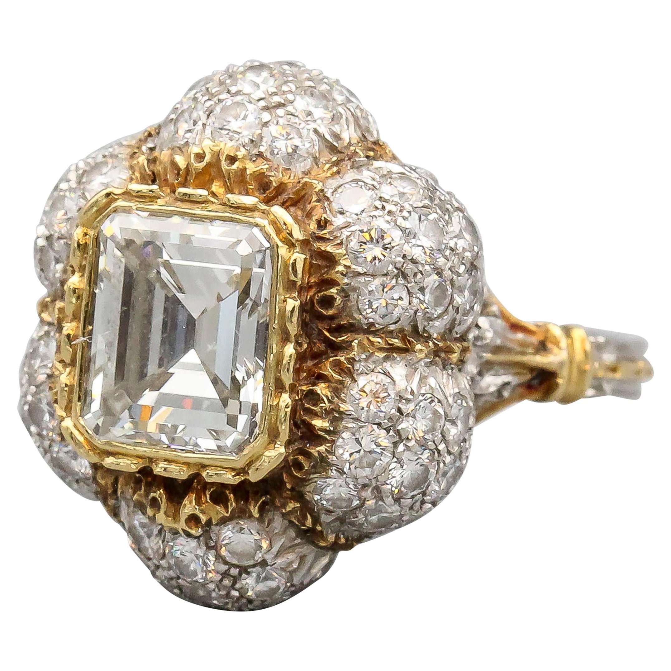 Buccellati 3 Carat Emerald Cut Diamond 18 Karat Gold Ring
