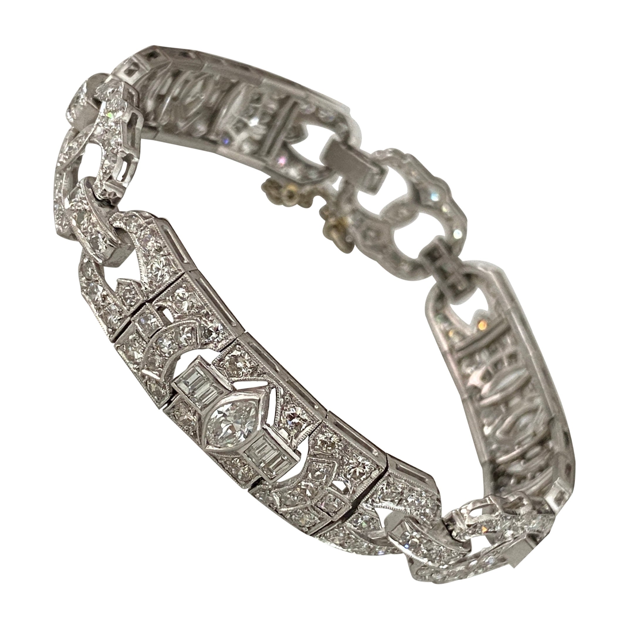 Art Deco Diamond Link Bracelet For Sale