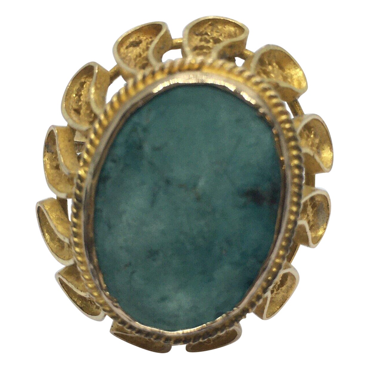 18k Yellow Gold Filigree Natural Turquoise Ring 30 mm Top 12.8 gram size 7 For Sale