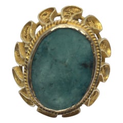 18k Yellow Gold Filigree Natural Turquoise Ring 30 mm Top 12.8 gram size 7