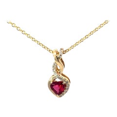 Retro Ruby Heart Diamond Twist Necklace in 14k Yellow Gold