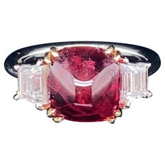 6.87 Carat GRS Certified Burma No Heat Spinel Sugarloaf and White Diamond Ring