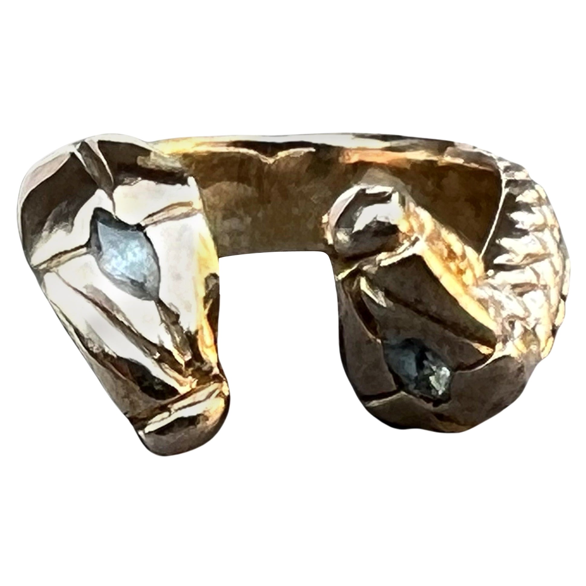 Aquamarine Double Snake Head Ring Cocktail Ring Animal Jewelry J Dauphin