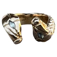 Anillo de aguamarina doble cabeza de serpiente Anillo de cóctel Joyería animal J DAUPHIN