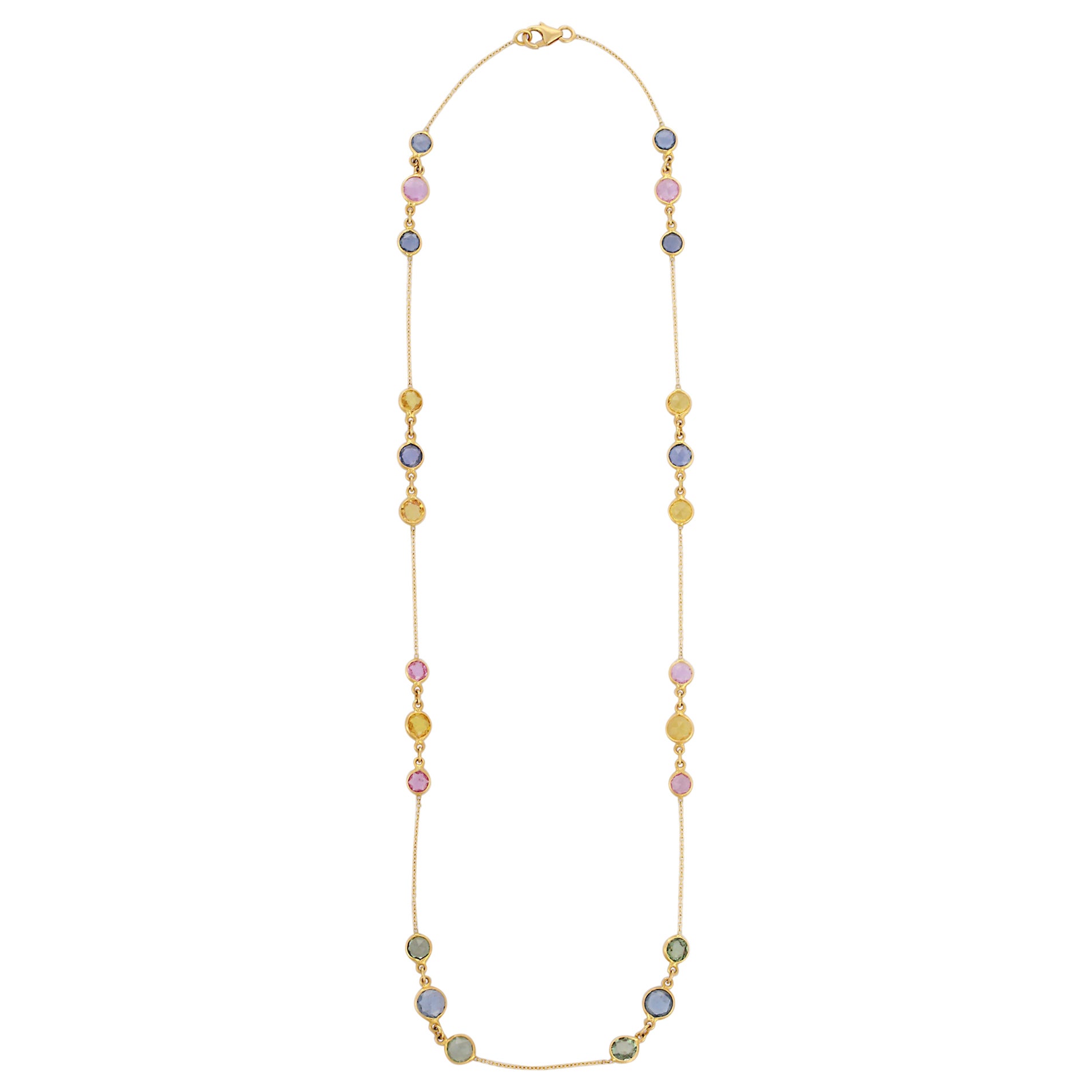 11.45 ct Multi Sapphire Chain Necklace Enhancer Necklace in 18K Yellow Gold For Sale