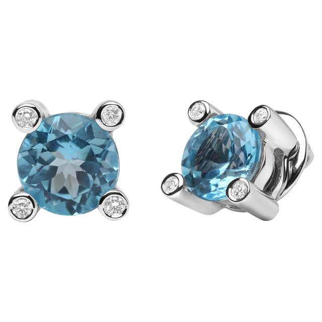 Sky Blue Octagon Topaz White Gold Faceted Blue Topaz Drops Pearls Stud ...