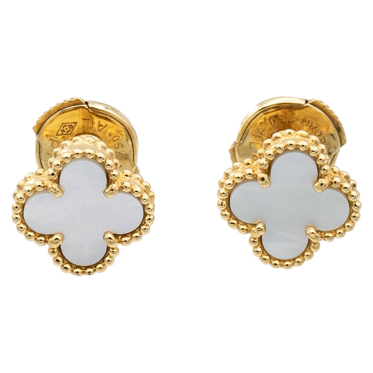 Van Cleef & Arpels Sweet Alhambra 18K Yellow Gold Mother of Pearl Stud Earrings