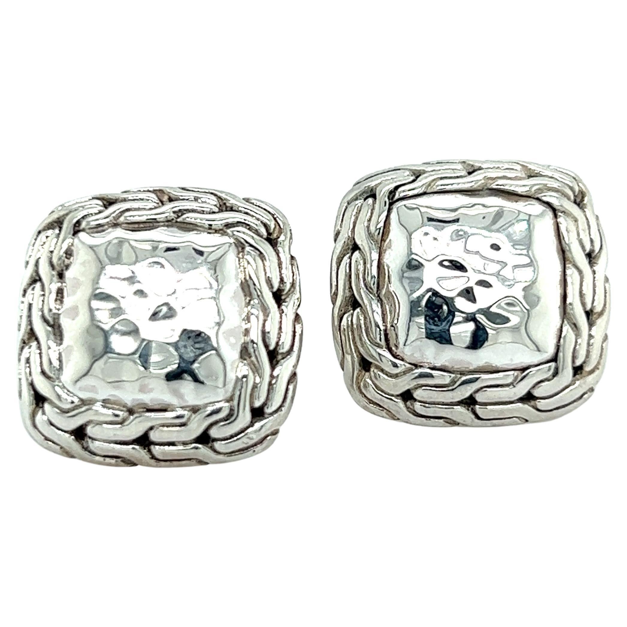 John Hardy Estate Men Hammered and Chain Link Cufflinks Sterling Silver For Sale