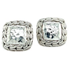 Retro John Hardy Estate Men Hammered and Chain Link Cufflinks Sterling Silver