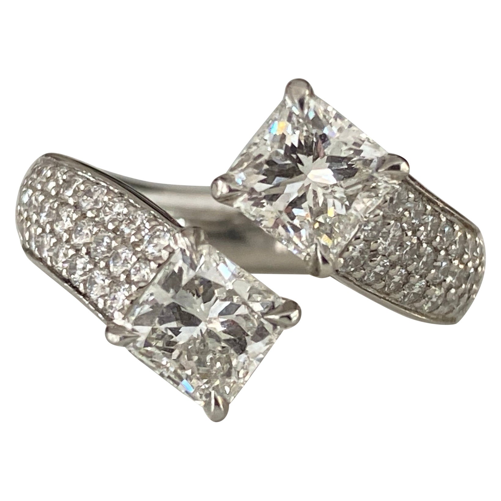 Radiant Cut Diamond Pave Bypass Ring For Sale