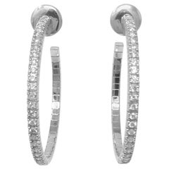 2.08 Carat White Round Brilliant Diamond Hoop Earrings in 18 Karat White Gold