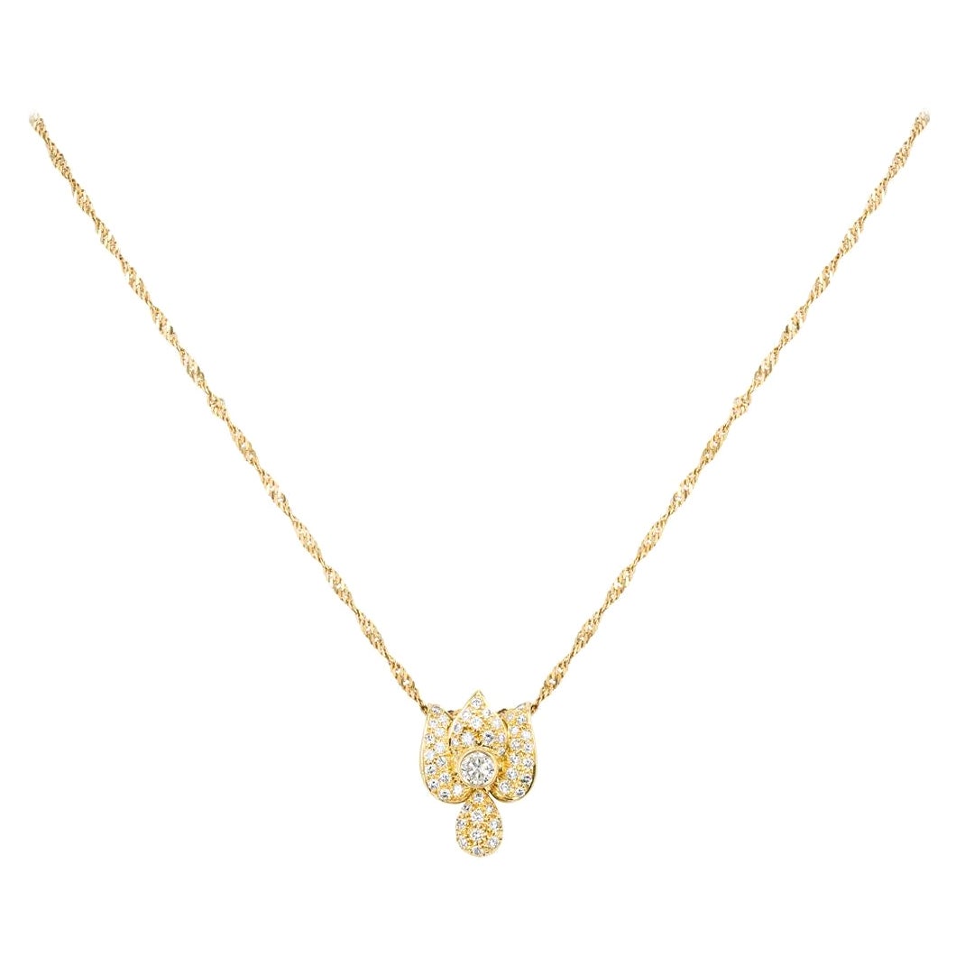 Yellow Gold Diamond Floral Pendant 0.69ct TDW For Sale
