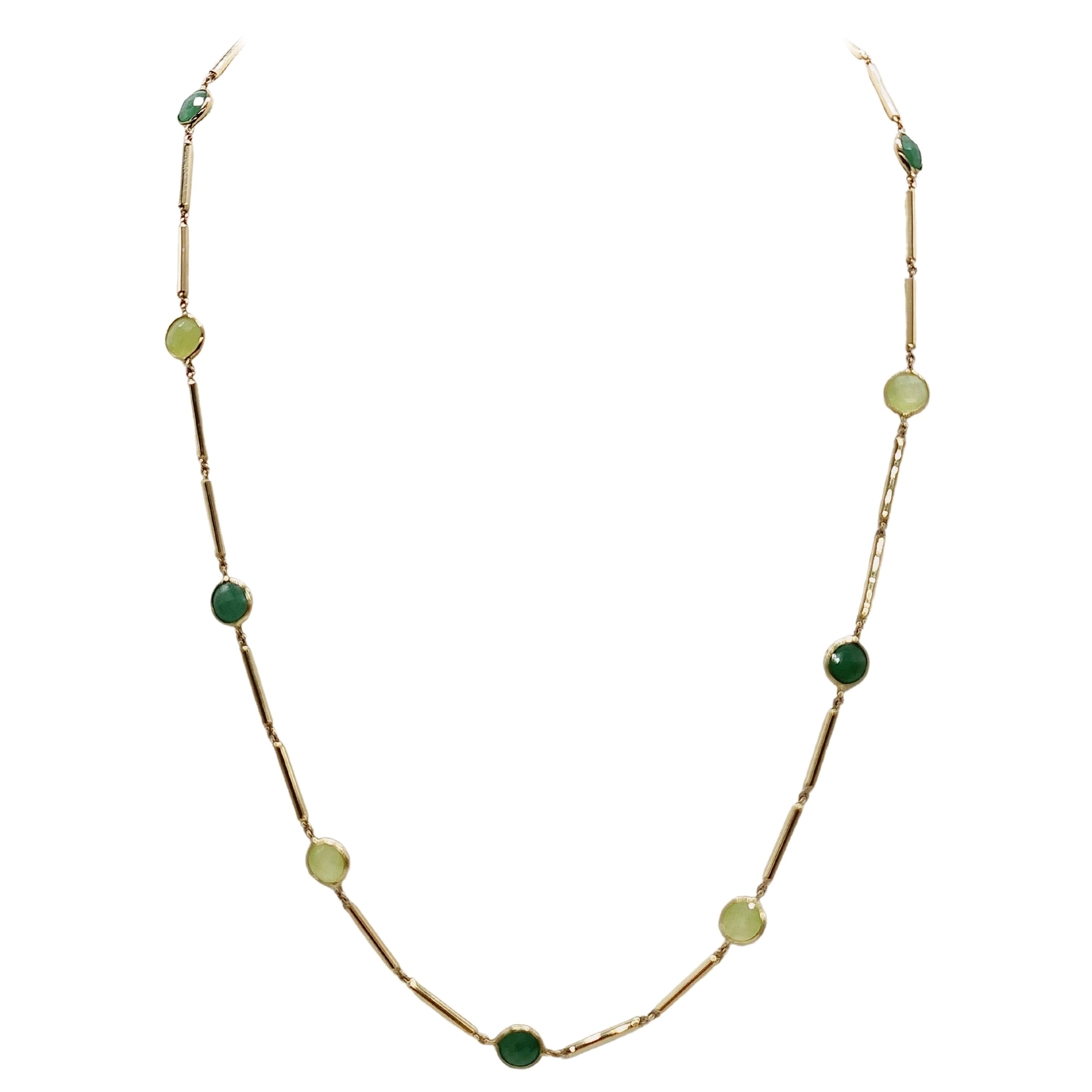 Green Amber Yellow Gold Link Chain Necklace For Sale at 1stDibs