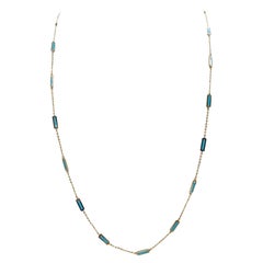 Blue Turquoise 14k Yellow Gold Link Chain Necklace