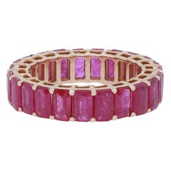 Rachel Koen Emerald Cut Ruby Eternity Band Ring 14K Yellow Gold