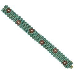1960s Turquoise Ruby Diamond Gold Bracelet 4