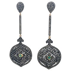 Diamond Filigree Emerald Center Black Paradizia Earrings