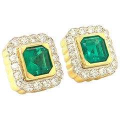 Pendientes de Esmeralda Colombiana y Diamante con Clip Certificados GIA Oro Amarillo 18k