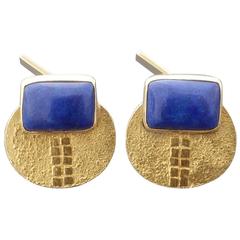1960s 1970s Modernist Lapis Lazuli Gold Cufflinks 6