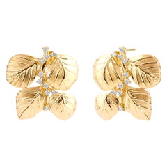 Syna Yellow Gold Leaf Cluster Earrings with Champagne Diamonds