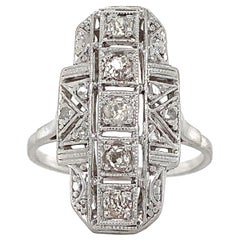 Vintage Platinum European Cut and Old Mine Cut Diamond Ring