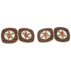 Cufflinks, French  with Coloured Enamel floral design Gold, French c, 1910