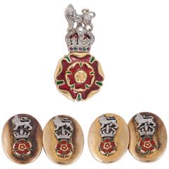 1920s Fine Cufflinks and Matching Brooch of the Loyal Regiment North Lancashire