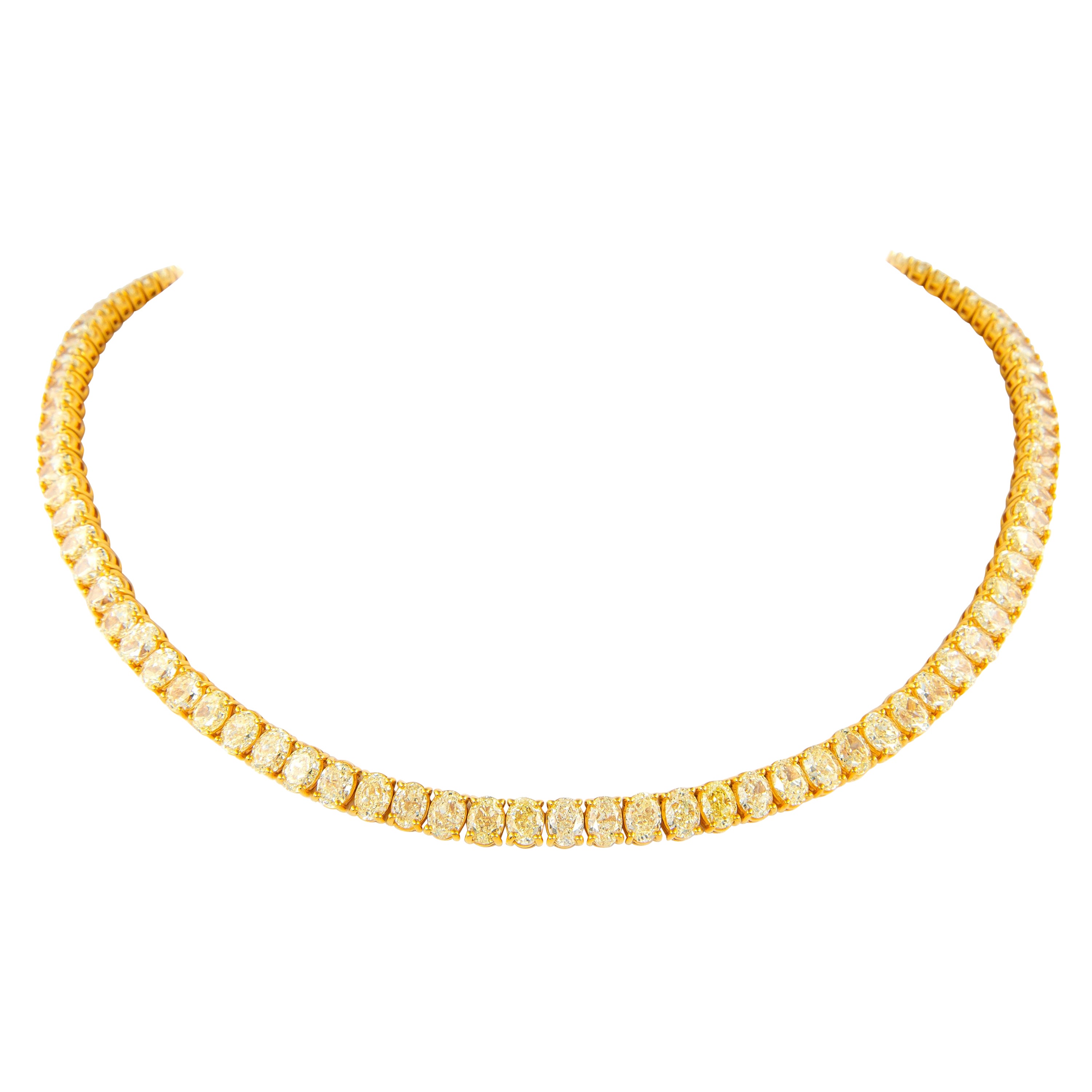 Alexander 43.45ct Oval Fancy Yellow Diamond Tennis Necklace 18k Yellow Gold