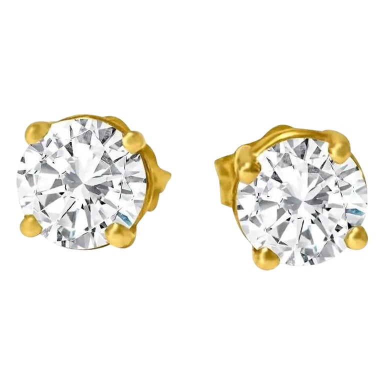 14K Yellow Gold VVS Diamond Unisex Stud Earrings For Sale at 1stDibs